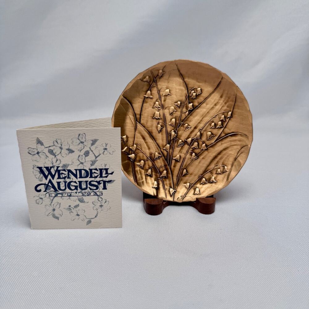Wendell August Solid Bronze Lily of the Valley 5” Plate Dish w/ Stand & Card